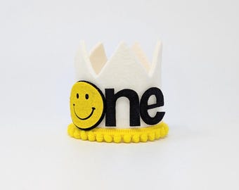 One Happy Birthday, Smile Face Birthday, One Happy Dude, Smile Emoji Birthday, Little Blue Olive Birthday Crown