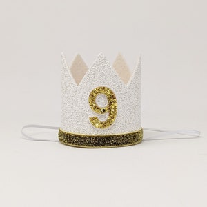 Birthday Crown 1st Birthday Party Hat Girl's First Birthday Girl Birthday Outfit White and Gold image 1