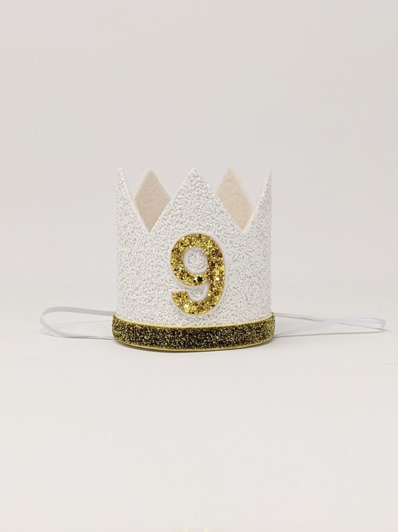 Birthday Crown 1st Birthday Party Hat Girl's First Birthday Girl Birthday Outfit White and Gold image 1