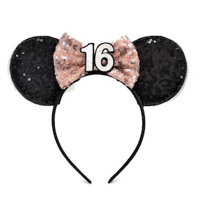 Diadema de orejas de ratón con lentejuelas para cumpleaños: número personalizado, ligera