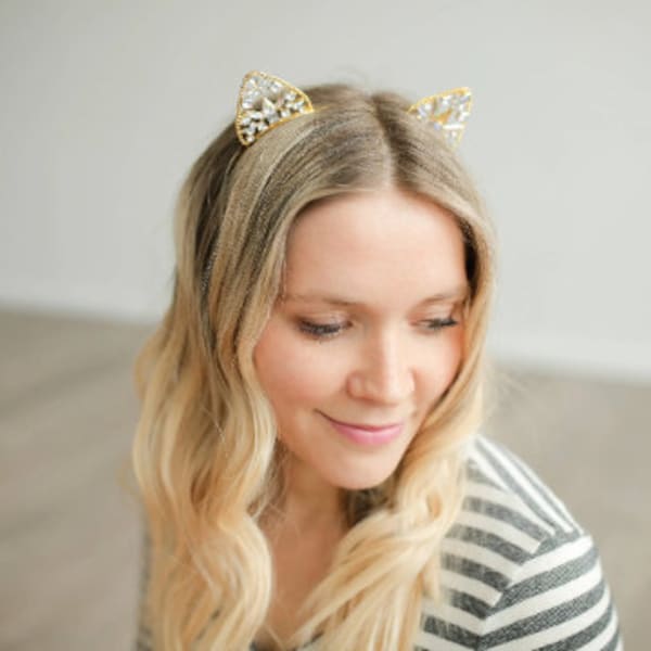 Kitty Ear Headband, Kitty Princess, Silver Crown Headband, Kitty Headband, Cat Party