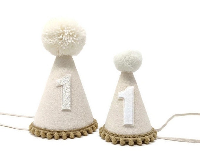 White Linen/Light Blue Satin Number Birthday Hat main image 1
