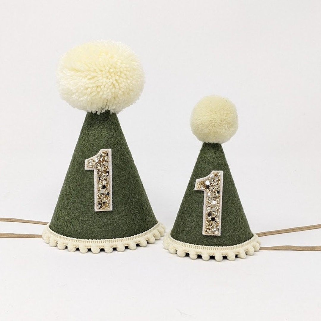 Olive Green Birthday Party Hat, First Birthday Party Hat, Boys First ...