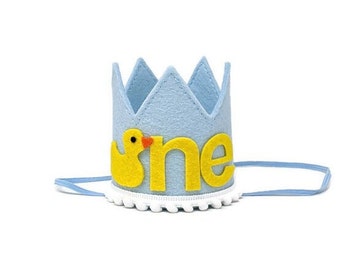 Rubber Ducky 1st Birthday Hat - Rubber Ducky 1st Birthday Decoration, Light Blue 1st Birthday Crown for Boys, Summer 1st Birthday