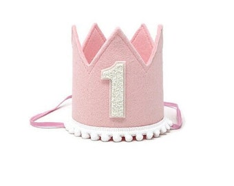 First Birthday Crown, Birthday Crown, Girl Birthday Crown, Party, Pink and White Birthday, Little Blue Olive, Pretty and Pink