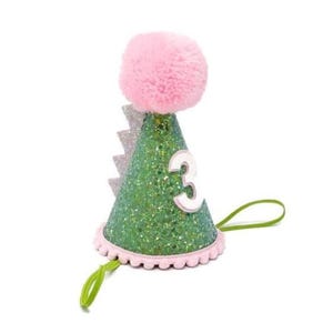 Dinosaurier-Geburtstags-Partyhut, Dino-Geburtstags-Hut, erste Geburtstagskuchen Smash, kleine blaue Olive, rosa und grüne Dinosaurier-Party