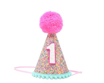 Birthday Party Hat, Girl's Birthday Party Hat, Multi-Colored Pastel Party Hat, Little Blue Olive, Party Hat