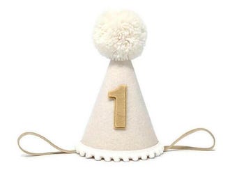 Cream Colored Birthday Party Hat, Birthday Party Hat, First birthday, White and Tan Party Hat, Little Blue Olive, Felt Party Hat