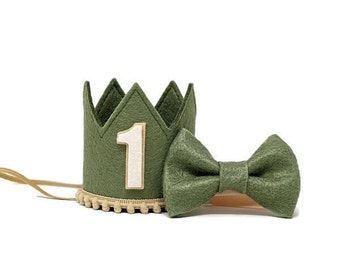 1st Birthday Boy Crown || 1st Birthday Party Hat || Boy's First Birthday || Boy Birthday Outfit || Olive and Beige