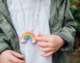 Rainbow Necklace, Felt Rainbow, Rainbow Birthday Favor, Kids Jewelry, Little Blue Olive, Rainbow, Spring, Easter Basket, Gift