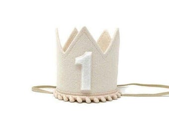 First Birthday Girl Crown: Linen Blush Party Hat