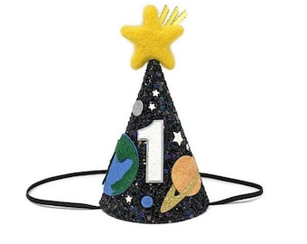 Space Birthday Party Hat, Space Theme Birthday Hat, Any Age Large Party Hat, First Birthday Cake Smash