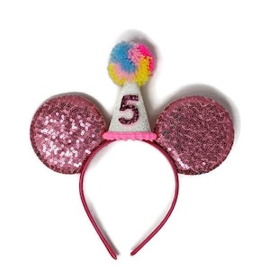 Orejas de ratón con gorro de cumpleaños, orejas de ratón de Disney para cumpleaños, orejas de Disney, mini gorro, orejas de ratón