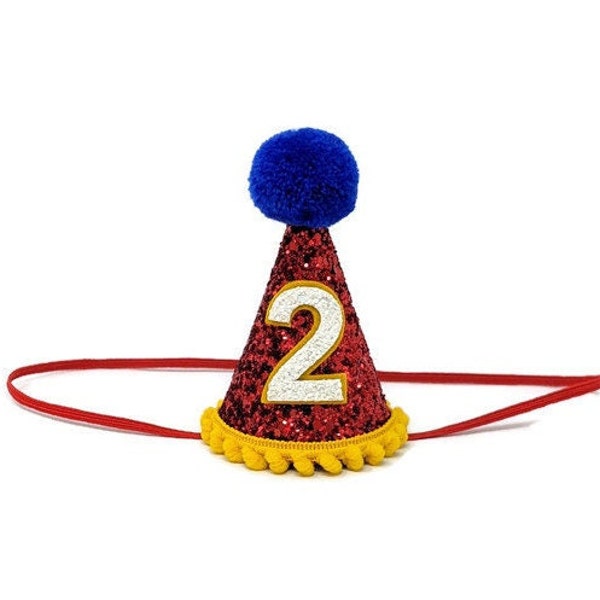 Red, Gold and Royal Blue Party Hat, Circus, Little Blue Olive, Boy Birthday Party