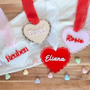 Scallop Lace Heart Tag | Personalized Acrylic Valentine’s Basket Tags | Valentine’s Day Tags | Valentine’s Day Bag Tags | Custom Name Tag