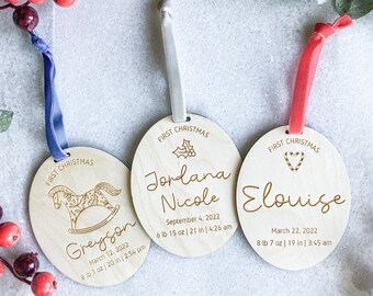 Personalized Wood Baby’s First Christmas Ornament | Birth Stats | 2026 Christmas Tree Ornament | Engraved Baby Keepsake Ornament | Baby Name