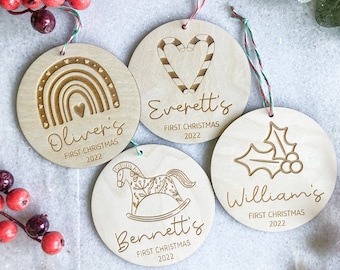 Personalized Wood Baby’s First Christmas Ornament | 2026 Christmas Tree Ornament | Engraved Keepsake Ornament | Rainbow Baby | Baby Name