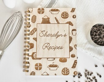 Recipe Book Wood Notebook | Personalized Laser Engraved | Grandma's Gift Mother's Gift | Cook's Gift Baker's Gift