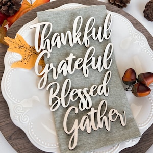 Thanksgiving Dankbar Dankbar Gesegnet Sammeln Teller Dekor | Esstisch Holz Wortschilder | Holztischdekor | Tischgedecke