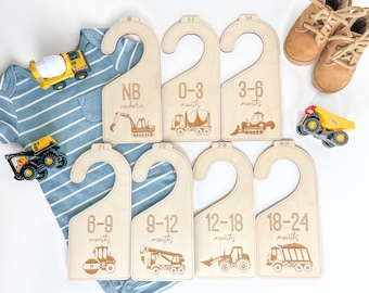 Construction Trucks Baby Boys Closet Dividers | Baby Shower Gift | Laser Engraved Wood | Clothes Size Markers | Babies Closet Organizer