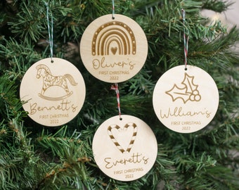 Personalized Baby Ornament | Baby’s First Christmas | Engraved Wood Ornament | Baby Shower | Baby Ornament | Christmas 2026 | Rainbow Baby