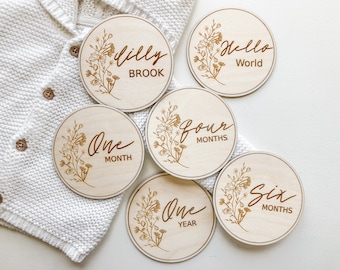 Wildflower Baby Monthly Milestone Markers | Wooden Photo Props | First Year Baby Photos