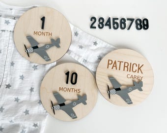 Airplane Monthly Milestone Markers | P51 Vintage Plane Decor | Baby Shower Gift | Newborn Birth Announcement | Airplane Nursery | Photo Prop