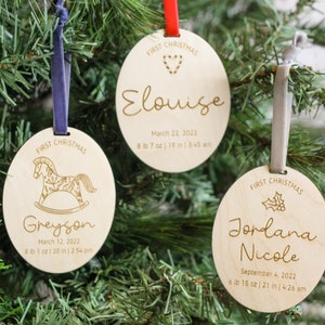 Adorno personalizado con el nombre del bebé / Primera Navidad del bebé / Adorno de madera grabado / Baby Shower / Adorno con el nombre del bebé / Navidad 2024