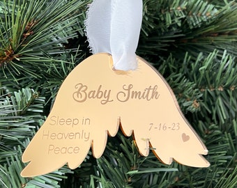 Personalized Mirrored Acrylic Miscarriage Ornament | Stillbirth Ornament | Angel Wings | Baby Loss Memorial | Sympathy Gift Memorial