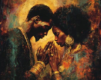 Romantic Afrocentric Wall Art | Black Couple in Love | Digital Download Printable Home Decor