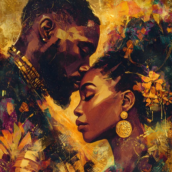 Romantic Afrocentric Wall Art | Black Couple in Love | Digital Download Printable Home Decor