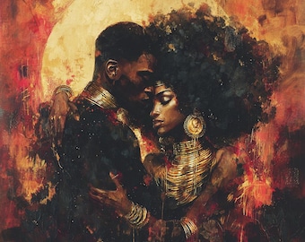 Bold Colorful Afrocentric Couple Art | Vibrant Black Love Wall Print | Digital Download
