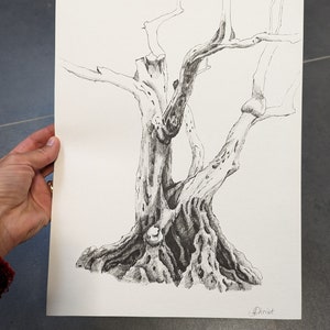 Tree Trunk Original Pen & Ink Drawing Fineliner pen Hand drawing Monochrome artwork Black and White handmade Realistic painting Graphic Art