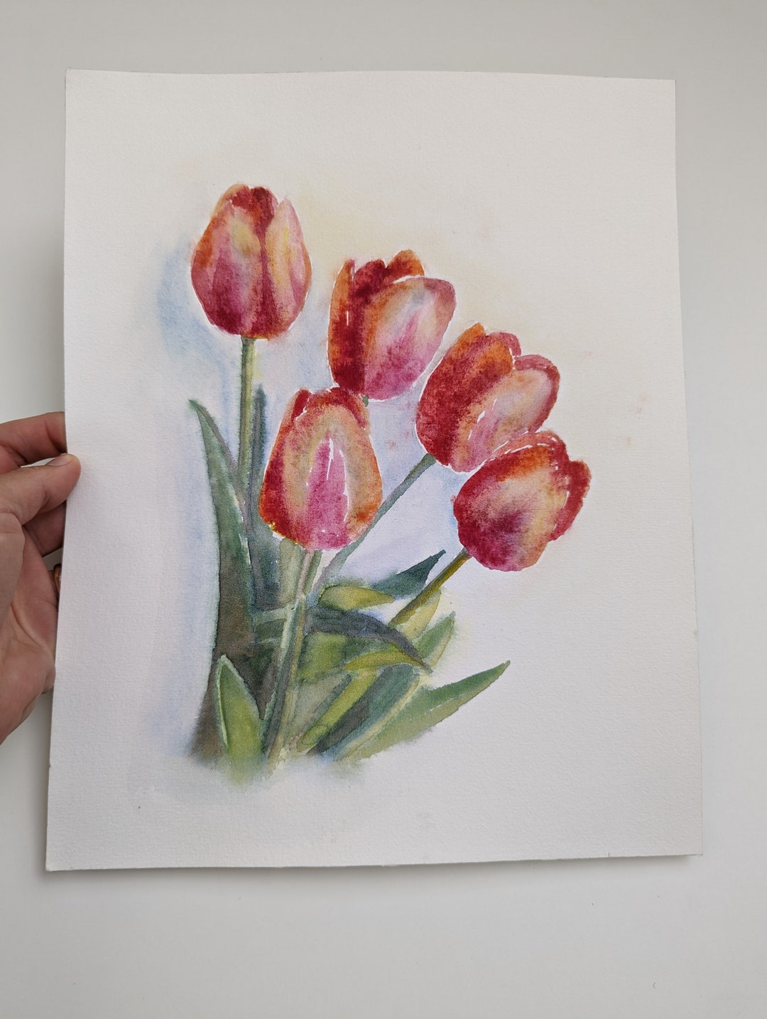 Tulips Original Watercolor Painting Flower Aquarelle Floral Hand ...