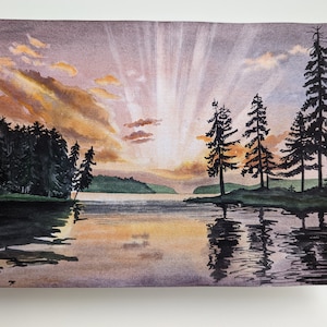 雪山の頂上 オリジナル水彩画 冬の風景 手描きの雪山 手描きの水彩画