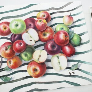 Natura morta realistica e vibrante con mele ORIGINALE Acquerello contemporaneo Botanico Frutta colorata Dipinto a mano Acquarello Regalo