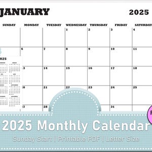 2025 Calendar 2025 Monthly Planner Fillable Minimalist Monthly Calendar Sunday Start Calendar 2025 Letter Size Wall Calendar Printable PDF