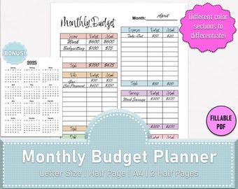 Fillable Monthly Budget Planner: Printable Finance Tracker (PDF)
