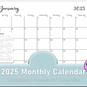 2025 Calendar 2025 Monthly Planner Fillable Minimalist Monthly Calendar Sunday Start Calendar 2025 Letter Size Wall Calendar Printable PDF