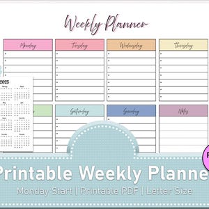 Weekly Planner Printable PDF Weekly To Do List Weekly Organizer Schedule Weekly Agenda Letter Size A4 Printable Planner PDF Fillable Planner
