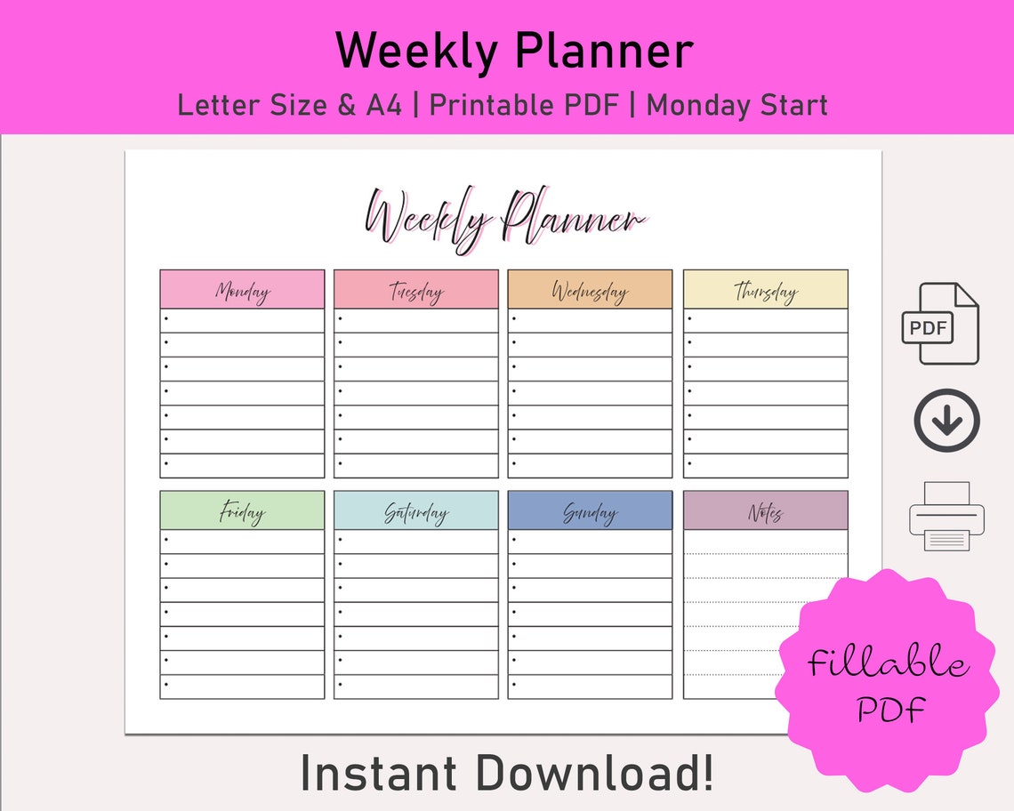 Weekly to Do List Weekly Planner Printable PDF Weekly Organizer Weekly ...