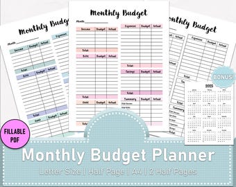 Monthly Budget Planner: Fillable PDF, Paycheck Template (2025 Calendar)