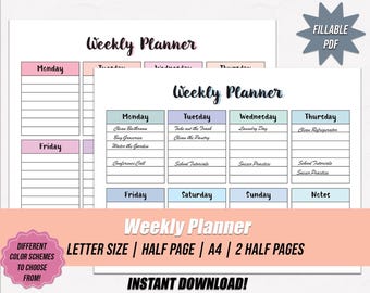 Weekly Planner Printable: Fillable PDF, Letter Size, A4