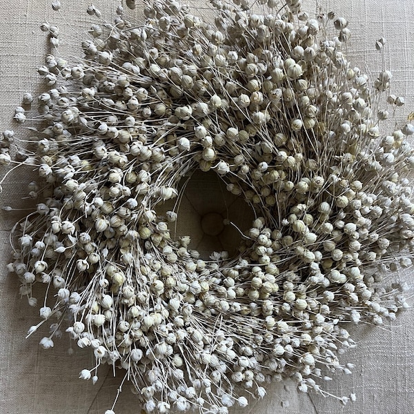 20cm Dried Linum (Flax Seed) Wreath | Natural | Dried Flowers