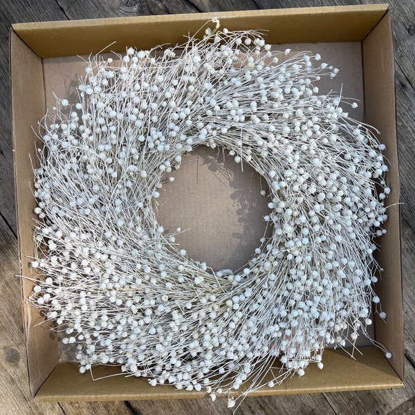 36cm Dried Linum (Flax Seed) Wreath | Natural | Dried Flowers