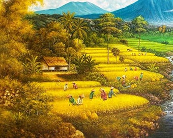 バリ島の棚田の油絵 - ウブドの風景画 - Etsy 日本