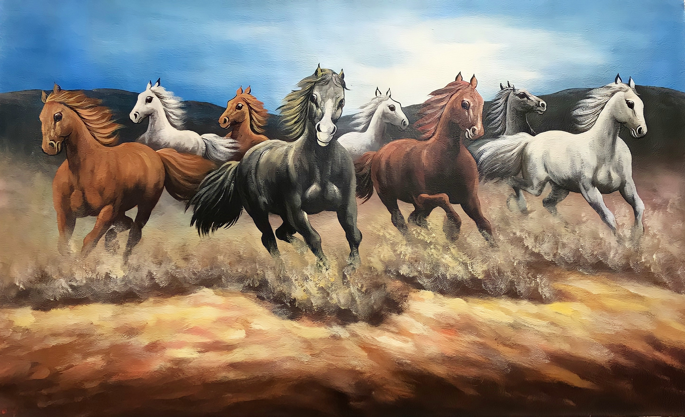 走る馬の絵画：風水壁アート、幸運の室内装飾（135 x 85 cm） - Etsy 日本