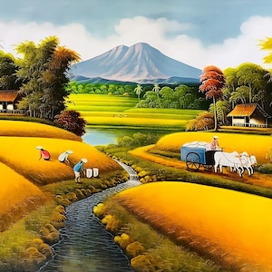 Abundant Rice Harvest Landscape Painting
