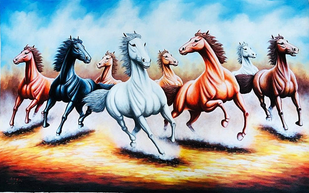 疾走する馬の絵画：風水壁画 - Etsy 日本