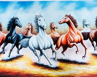 8頭の疾走する馬の絵画 ― 豊かさと成功をもたらす風水壁画 - Etsy 日本